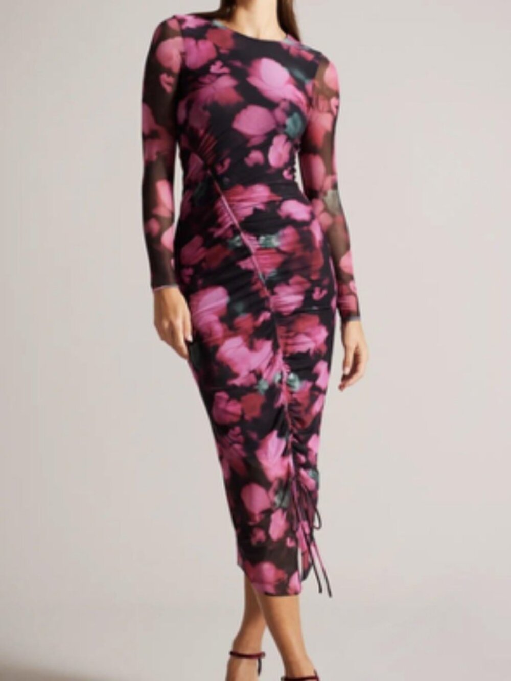 TED BAKER LONDON Floral Mesh Dress with Pink/Black floral pattern